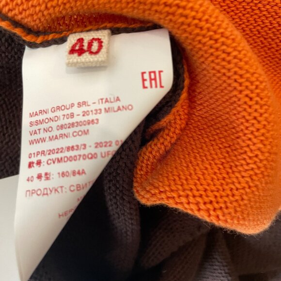 Marni Orange & Brown Logo V-Neck Sweater - Picture 3 of 5